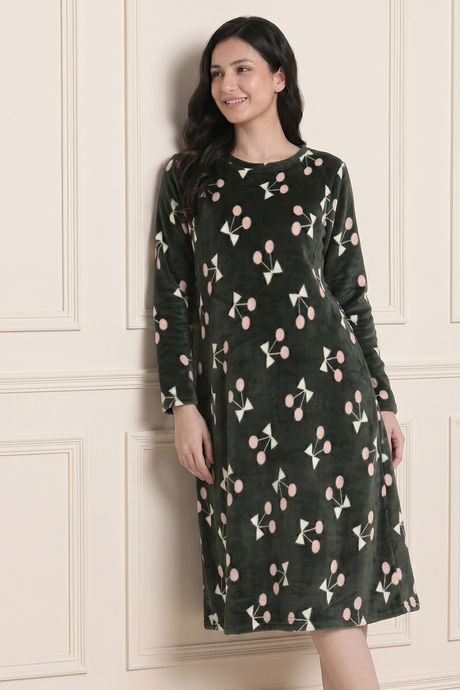 Buy Zivame Velour Knit Poly Winter Lifewear Dress - Dark Green